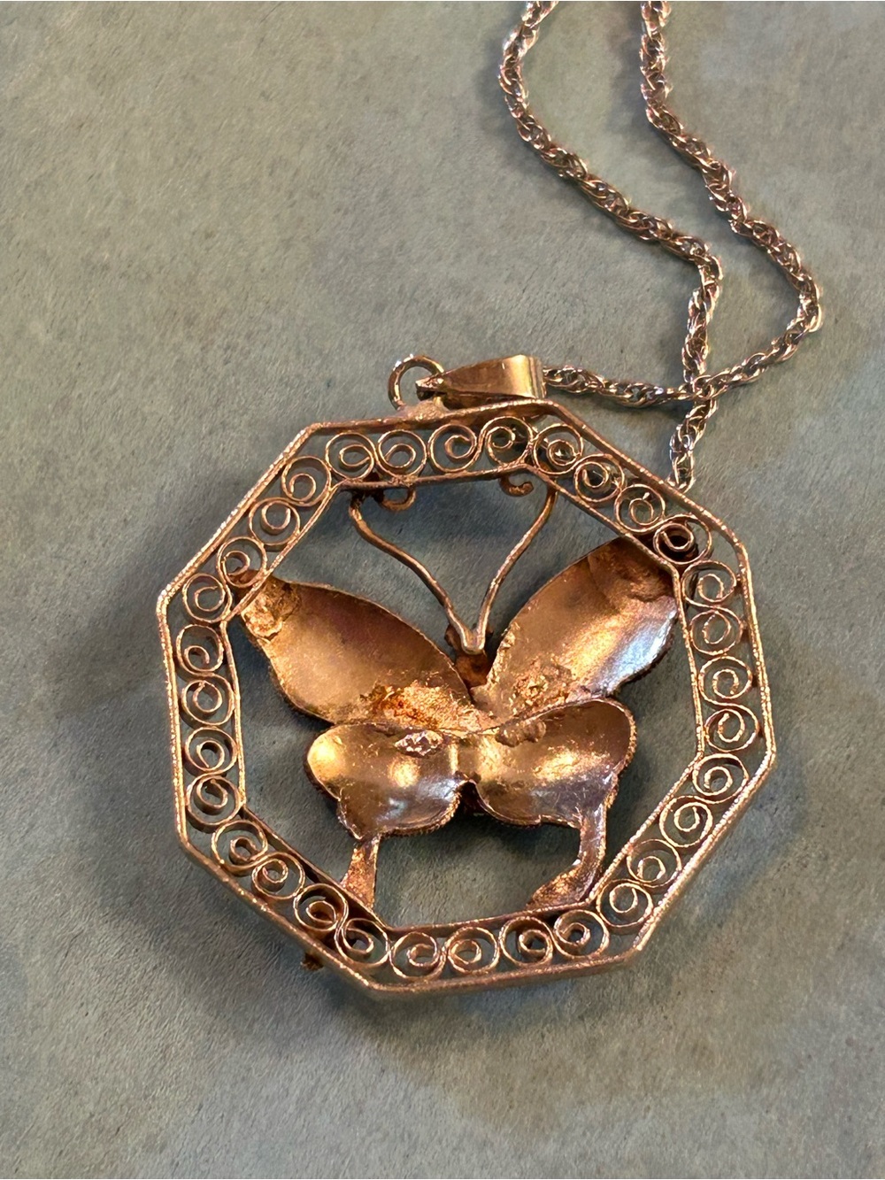 Vintage Butterfly Pendant Necklace in Blue and Sterling silver - Picture 2 of 4